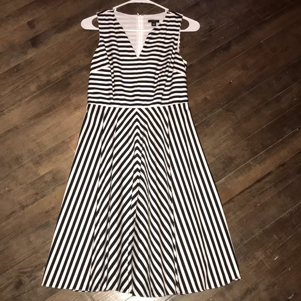 Ann Taylor A-Line Black & White Stripe Dress